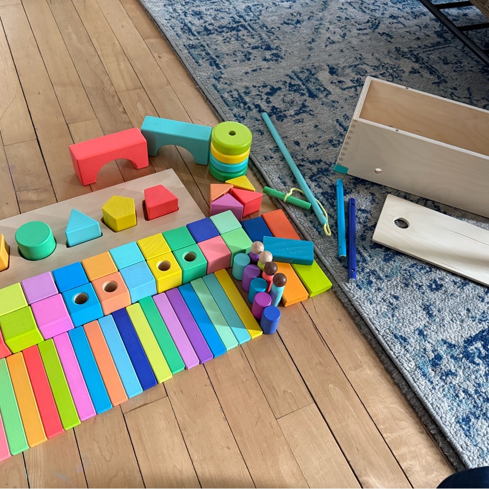 Colorful Wooden Building Block Set for Kids (12m and up) Very Gently Used